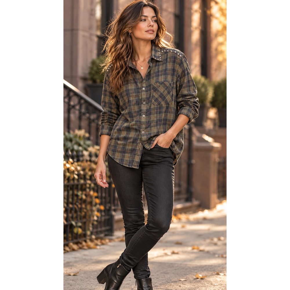 Current Elliott Prep School Forge Plaid Studded Collar Rocker Grunge Size 0